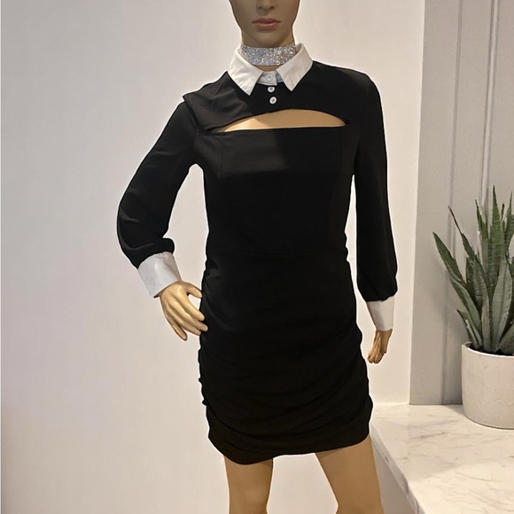 Solid Black Collared Dress